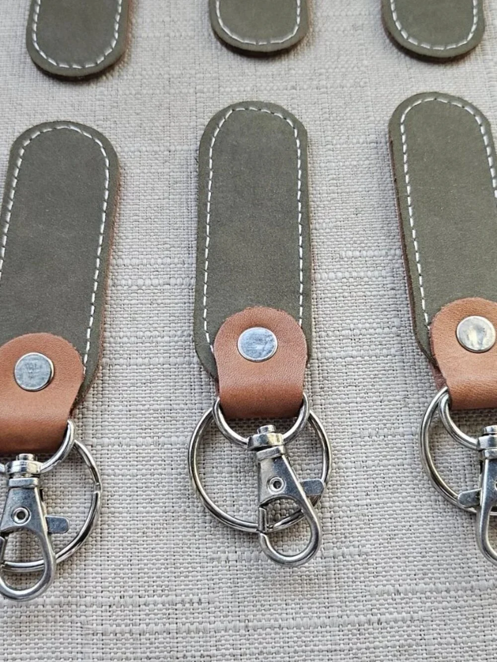 Lot of 6 Keychains Double Sided Genuine Leather Handmade Keys Holder Brown/Olive